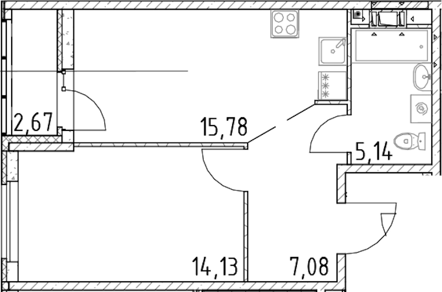1-комнатная квартира 42.14 м², 11/17 эт., ЖК «Город Первых»